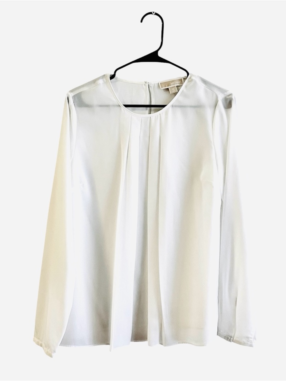Michael Kors White Pleated Front Long-Sleeve Blouse